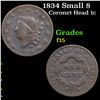 Image 1 : 1834 Small 8 Coronet Head Large Cent 1c Grades f+