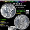 Image 1 : ***Auction Highlight*** 1942/1-p Mercury Dime 10c Graded ms65 By SEGS (fc)