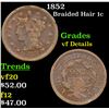 1852 Braided Hair Large Cent 1c Grades vf details