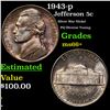 1943-p Jefferson Nickel 5c Grades GEM++ Unc