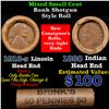 Image 1 : Mixed small cents 1c orig shotgun roll, 1918-s Wheat Cent, 1880 Indian Cent other end, Brinks Wrappe