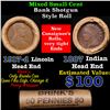 Image 1 : Mixed small cents 1c orig shotgun roll, 1917-d Wheat Cent, 1887 Indian Cent other end, Brinks Wrappe