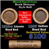 Image 1 : Mixed small cents 1c orig shotgun roll, 1919-s Wheat Cent, 1897 Indian Cent other end, Brinks Wrappe