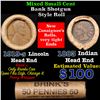 Image 1 : Mixed small cents 1c orig shotgun roll, 1919-s Wheat Cent, 1883 Indian Cent other end, Brinks Wrappe
