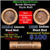 Image 1 : Mixed small cents 1c orig shotgun roll, 1915-d Wheat Cent, 1893 Indian Cent other end, Brinks Wrappe
