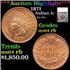 Image 1 : ***Auction Highlight*** 1871 Indian Cent 1c Graded ms64 rb By SEGS (fc)