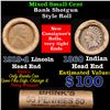 Image 1 : Mixed small cents 1c orig shotgun roll, 1919-d Wheat Cent, 1860 Indian Cent other end, Brinks Wrappe