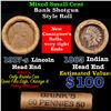 Image 1 : Mixed small cents 1c orig shotgun roll, 1917-s Wheat Cent, 1863 Indian Cent other end, Brinks Wrappe