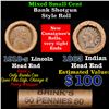 Image 1 : Mixed small cents 1c orig shotgun roll, 1918-s Wheat Cent, 1863 Indian Cent other end, Brinks Wrappe