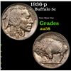 Image 1 : 1936-p Buffalo Nickel 5c Grades Choice AU/BU Slider