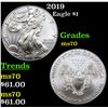 Image 1 : 2019 Silver Eagle Dollar $1 Grades ms70, Perfection