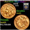 Image 1 : ***Auction Highlight*** 1878 Three Dollar Gold 3 Graded Select Unc By USCG (fc)