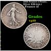 1916 France 1 Franc, Silver KM-844.1 Grades vg+