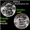 Image 1 : 1958-p Washington Quarter 25c Grades GEM+ Unc