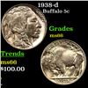 Image 1 : 1938-d Buffalo Nickel 5c Grades GEM+ Unc