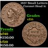 Image 1 : 1837 Small Letters Coronet Head Large Cent 1c Grades vf++