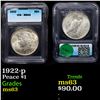 Image 1 : 1922-p Peace Dollar $1 Graded ms63 By ICG