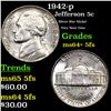 Image 1 : 1942-p Jefferson Nickel 5c Grades Choice Unc+ 5fs