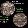 1943-d Jefferson Nickel 5c Grades GEM+ 5fs