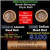 Image 1 : Mixed small cents 1c orig shotgun roll, 1918-d Wheat Cent, 1863 Indian Cent other end, Brinks Wrappe