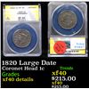 ANACS 1820 Coronet Head Large Cent Large Date 1c Graded xf40 details By ANACS