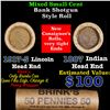 Mixed small cents 1c orig shotgun roll, 1917-s Wheat Cent, 1887 Indian Cent other end, Brinks Wrappe