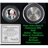 Image 1 : Pope John Paul II Colorized JFK Half Dollar - Morgan Mint w/ Certificate Kennedy Half Dollar 50c Gra