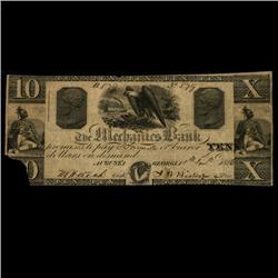 1856 Mechanics Bank $10 Bank Note GA RARE EST: $50 - 200 (COI-3251) (COI-3251)