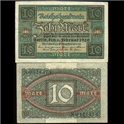 1920 Germany 10 Mark Note Hi Grade Rare (COI-3942)