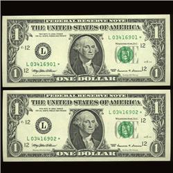 1999 $1 Star Fed Reserve Uncirculated Pair    (COI-991)