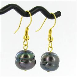 Saltwater Baroque Black Pearl Earrings (JEW-250K)