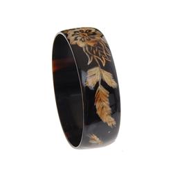 Rare Water Buffalo Horn Scrimshaw Bangle Bracelet  (JEW-136)