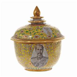 Benjarong Heavy Gilded Bowl Lid  Rama V (ANT-404)