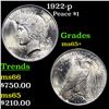 Image 1 : 1922-p Peace Dollar $1 Grades GEM+ Unc