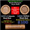 Image 1 : Mixed small cents 1c orig shotgun roll, 1917-d Wheat Cent, 1889 Indian Cent other end, Brinks Wrappe