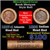 Image 1 : Mixed small cents 1c orig shotgun roll, 1917-d Wheat Cent, 1898 Indian Cent other end, Brinks Wrappe