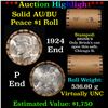 Image 1 : ***Auction Highlight***  AU/BU Slider Brinks Shotgun Peace $1 Roll 1924 & 'P' Ends Virtually UNC (fc