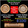 Image 1 : Mixed small cents 1c orig shotgun roll, 1919-s Wheat Cent, 1862 Indian Cent other end, Brinks Wrappe