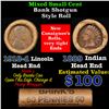 Image 1 : Mixed small cents 1c orig shotgun roll, 1918-d Wheat Cent, 1889 Indian Cent other end, Brinks Wrappe