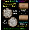 Image 1 : ***Auction Highlight***  AU/BU Slider Brinks Shotgun Peace $1 Roll 1924 & 'P' Ends Virtually UNC (fc