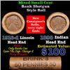 Image 1 : Mixed small cents 1c orig shotgun roll, 1916-d Wheat Cent, 1898 Indian Cent other end, Brinks Wrappe