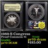 Image 1 : Proof 1989-S Congress Modern Commem Dollar $1 Graded GEM++ Proof Deep Cameo By USCG