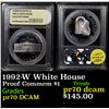 Image 1 : Proof 1992-W White House Modern Commem Dollar $1 Graded GEM++ Proof Deep Cameo By USCG