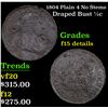 Image 1 : 1804 Plain 4 No Stems Draped Bust Half Cent 1/2c Grades F Details