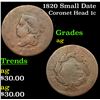 Image 1 : 1820 Small Date Coronet Head Large Cent 1c Grades ag