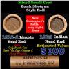 Image 1 : Mixed small cents 1c orig shotgun roll, 1916-d Wheat Cent, 1889 Indian Cent other end, Brinks Wrappe