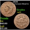 Image 1 : 1838 Coronet Head Large Cent 1c Grades vg+