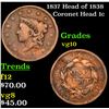 Image 1 : 1837 Head of 1838 Coronet Head Large Cent 1c Grades vg+