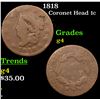 Image 1 : 1818 Coronet Head Large Cent 1c Grades g, good