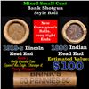Image 1 : Mixed small cents 1c orig shotgun roll, 1919-s Wheat Cent, 1890 Indian Cent other end, Brinks Wrappe